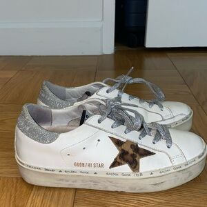 GOLDEN GOOSE PLATFORM SNEAKERS WITH LEOPARD AND GLITTER DETAIL